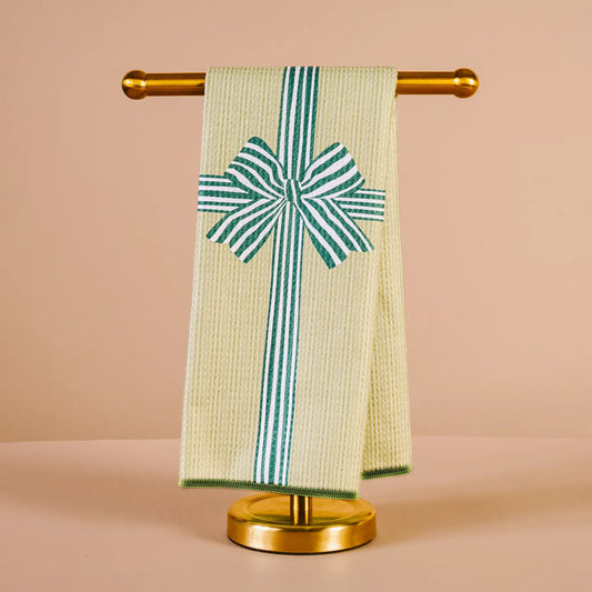 Green Bow Waffle Tea Towel