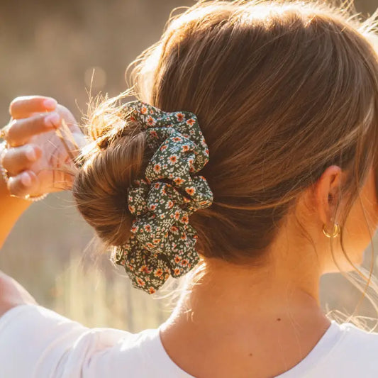 Green Floal Jumbo Scrunchie