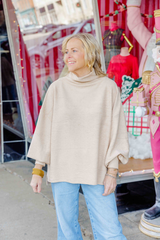 Beige Mock Neck Sweater