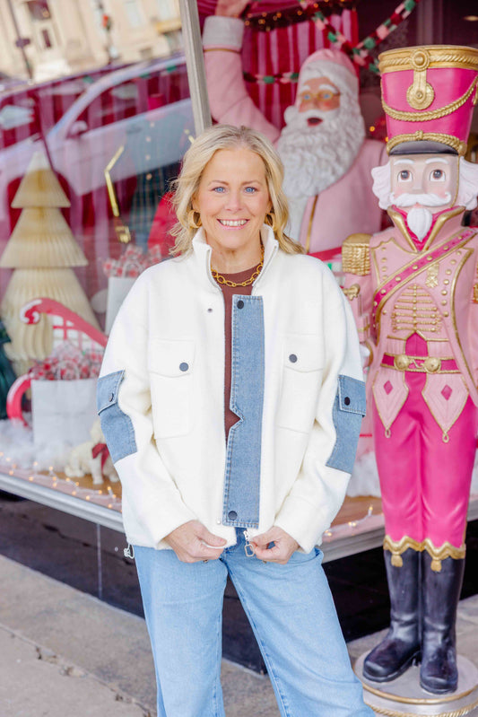 White Denim Detail Jacket