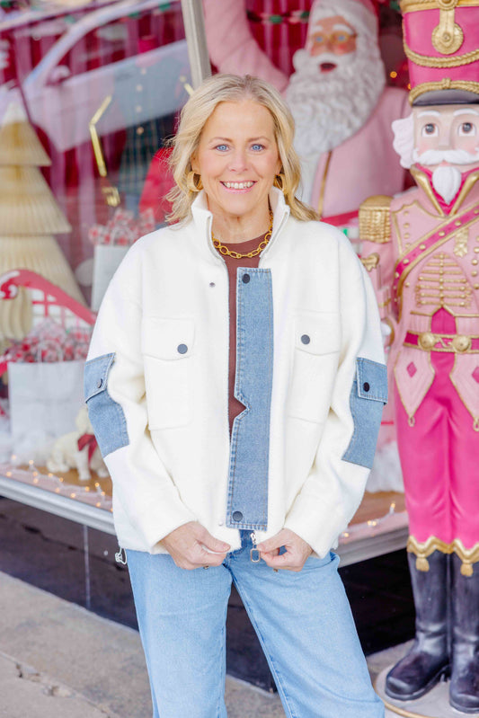 White Denim Detail Jacket