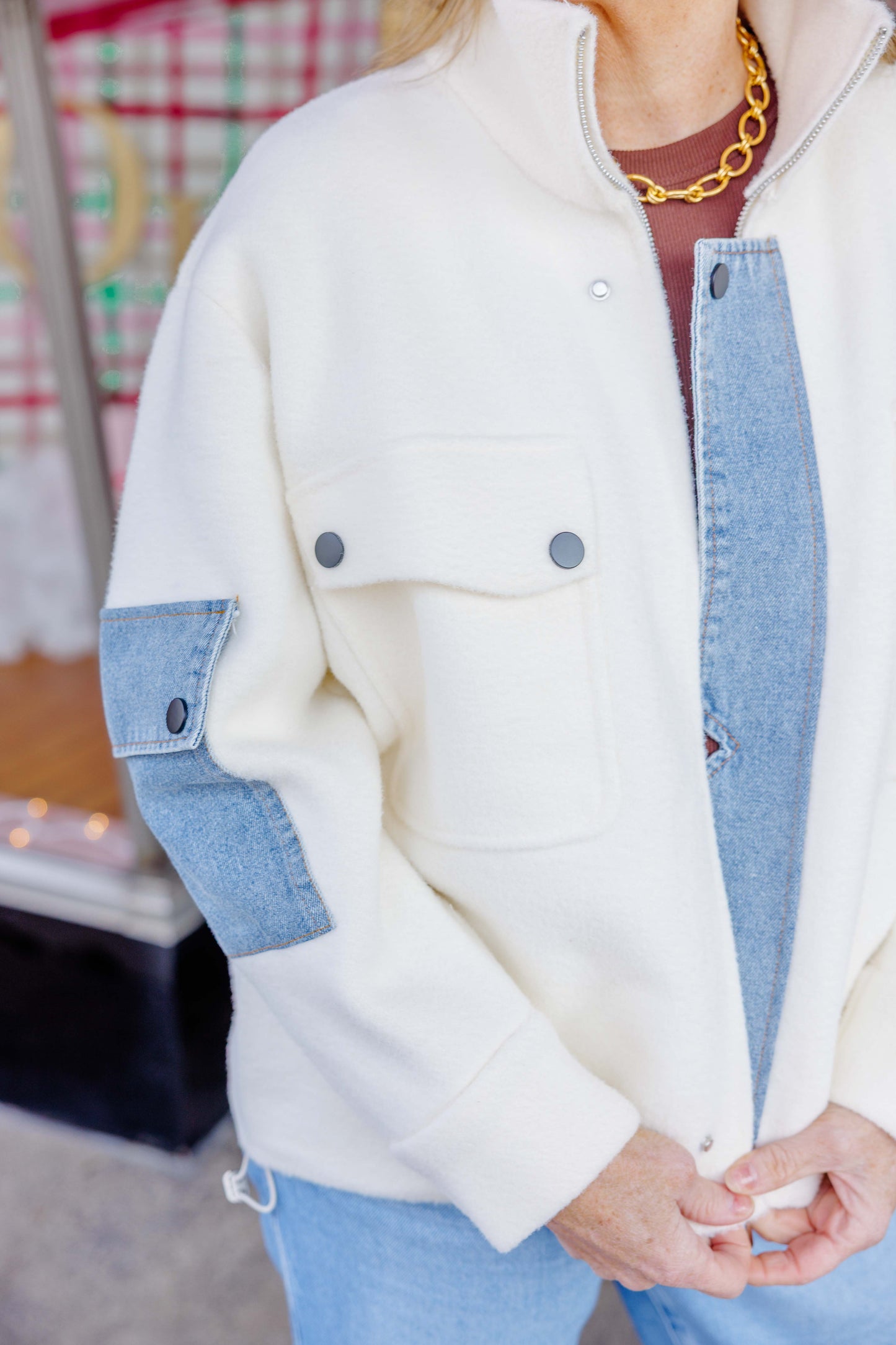 White Denim Detail Jacket