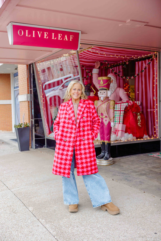 Red Tweed Houdstooth Coat