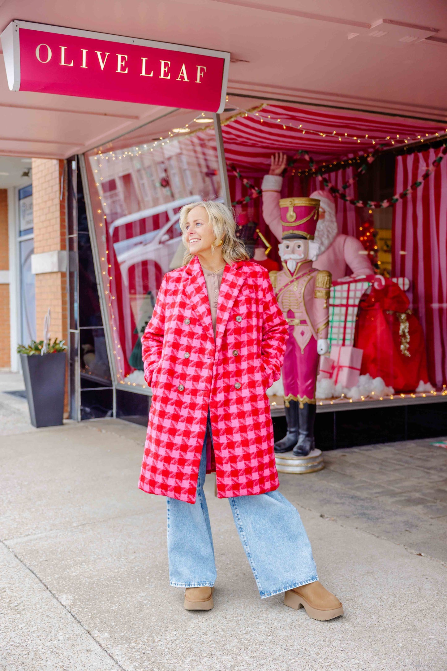 Red Tweed Houdstooth Coat