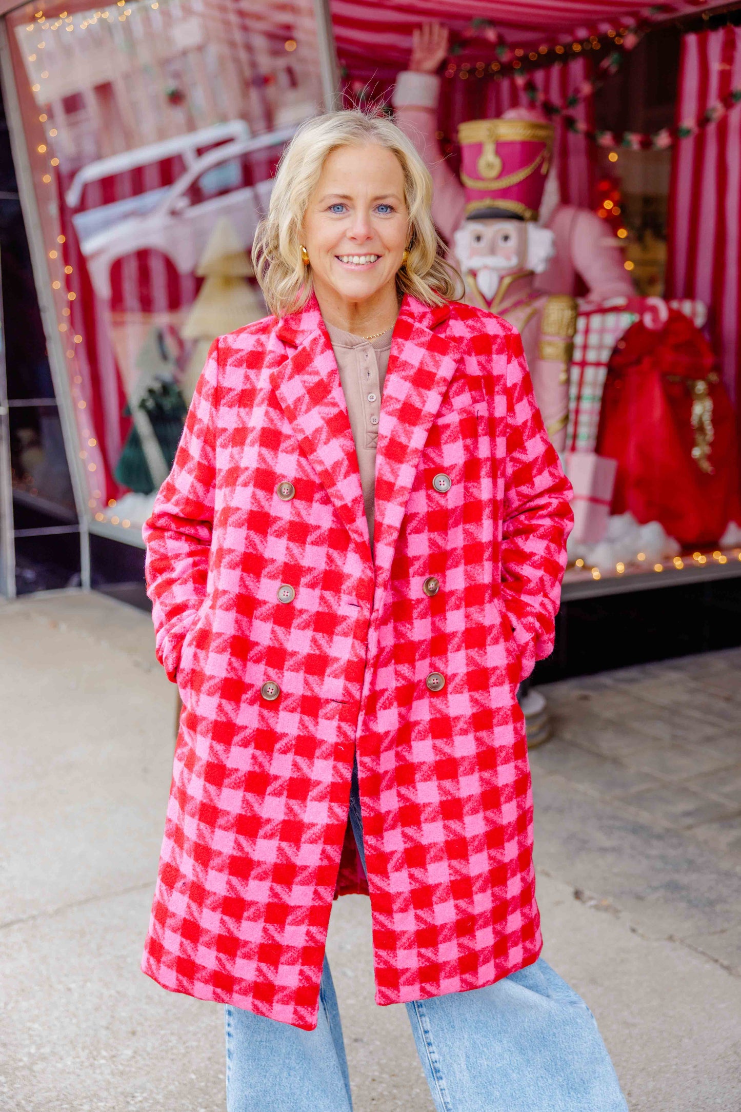 Red Tweed Houdstooth Coat