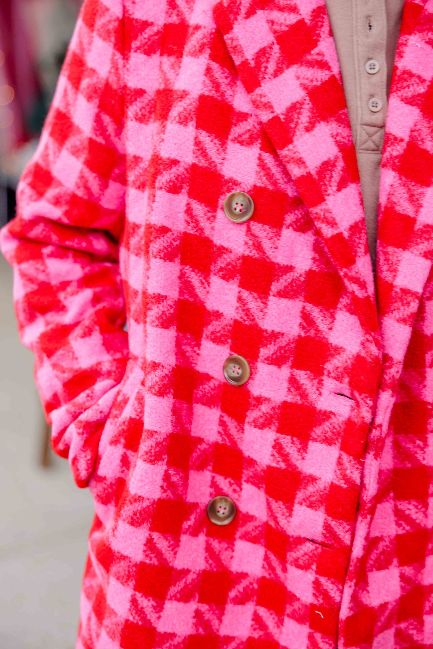 Red Tweed Houdstooth Coat
