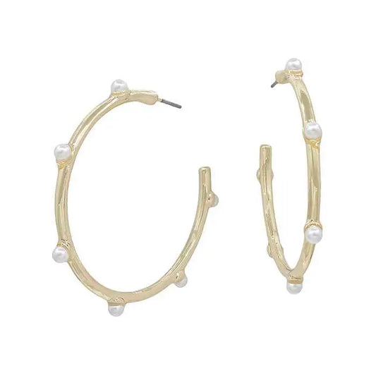 Gold & Pearl Skinny Hoops