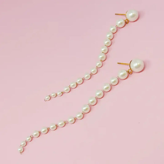Gradient Long Pearl Drop Earrings