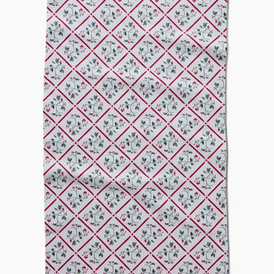 Christmas Mistletoe Trellis Geometry Tea Towel