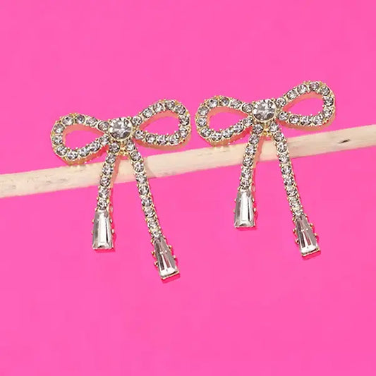 Rhinestone Bow Drop Earring