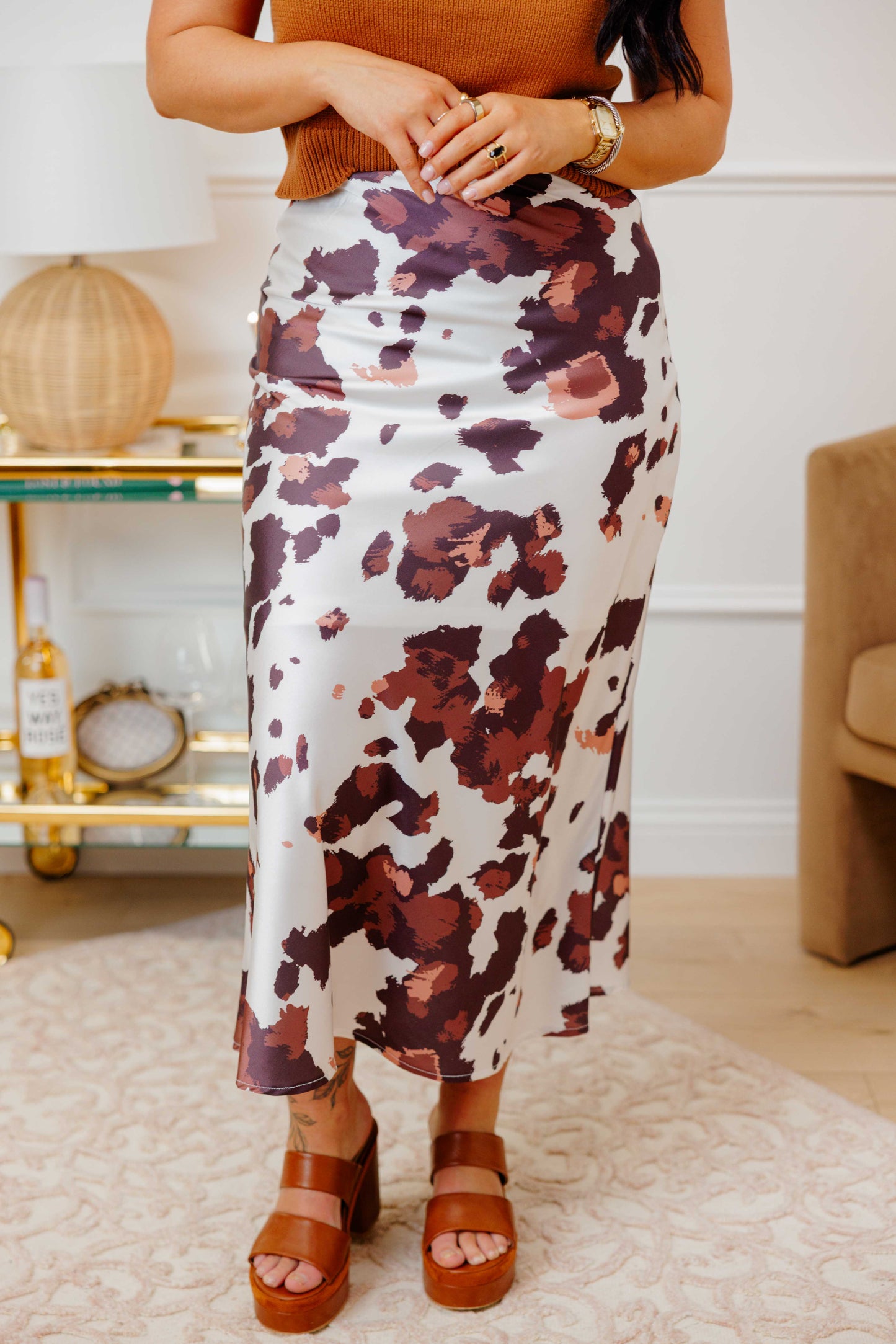 Brown Cow Midi Skirt