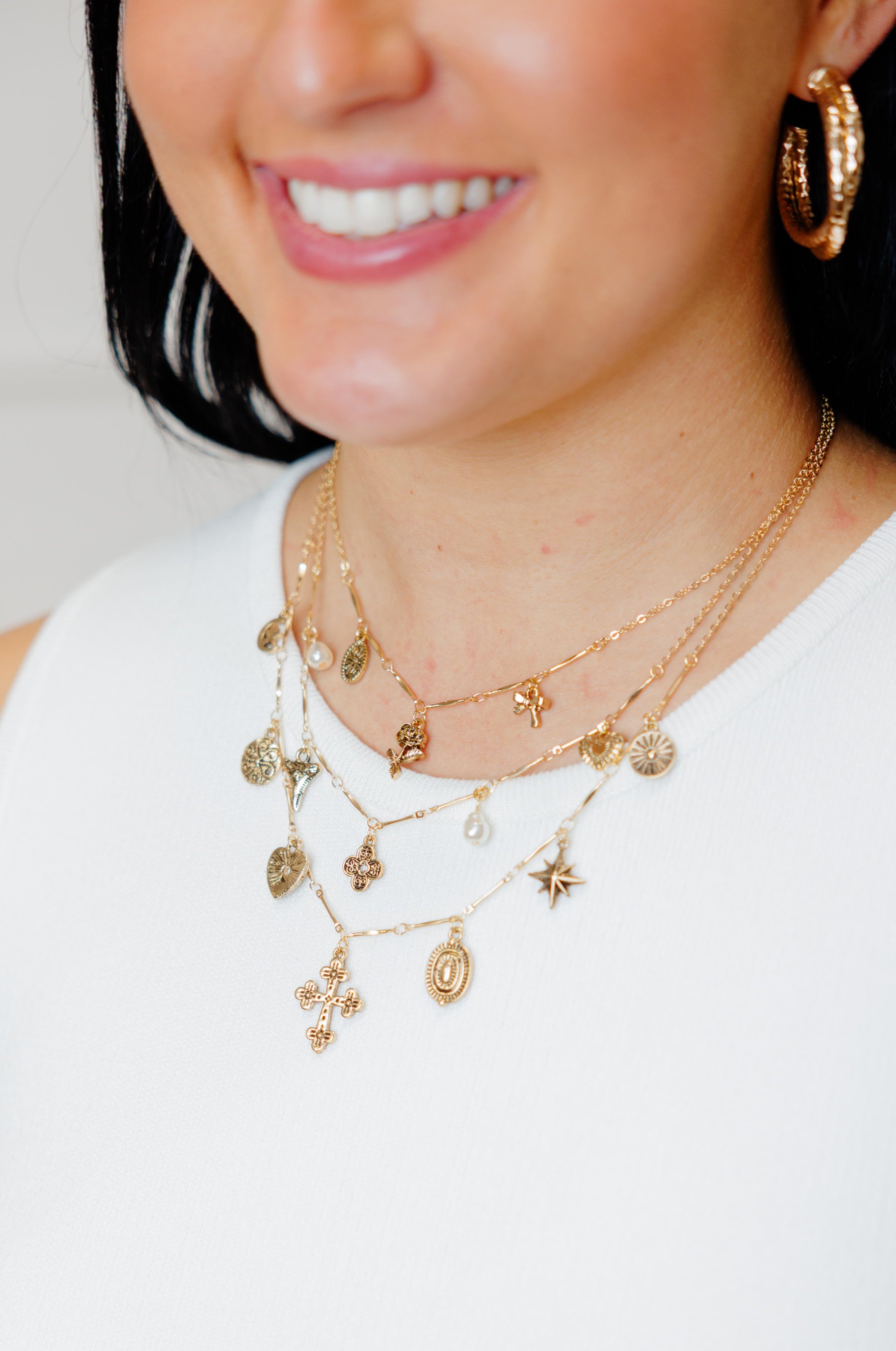 Layered Vintage Antique Cross Rose Necklace