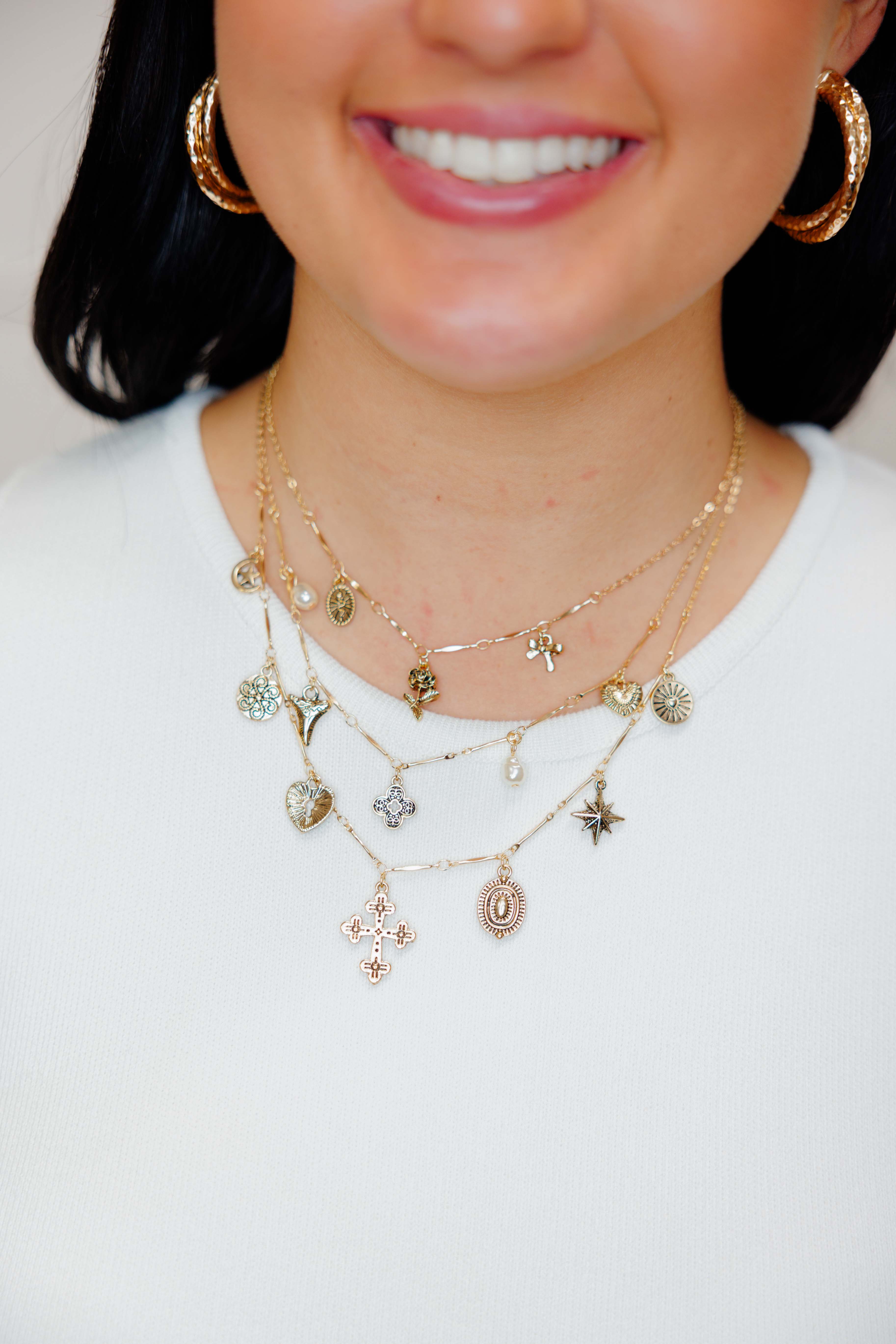 Layered Vintage Antique Cross Rose Necklace