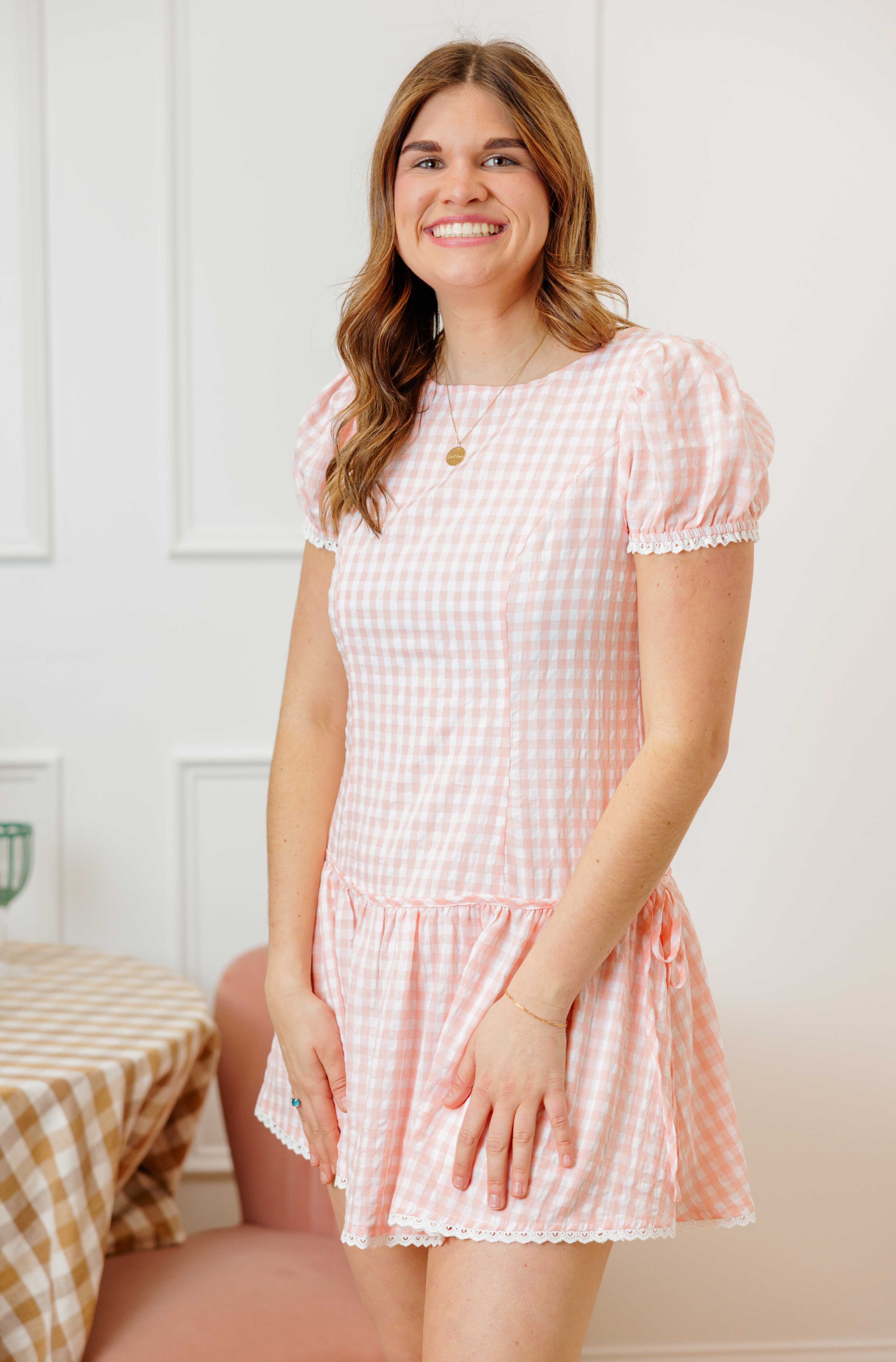 Blush Gingham Mini Dress