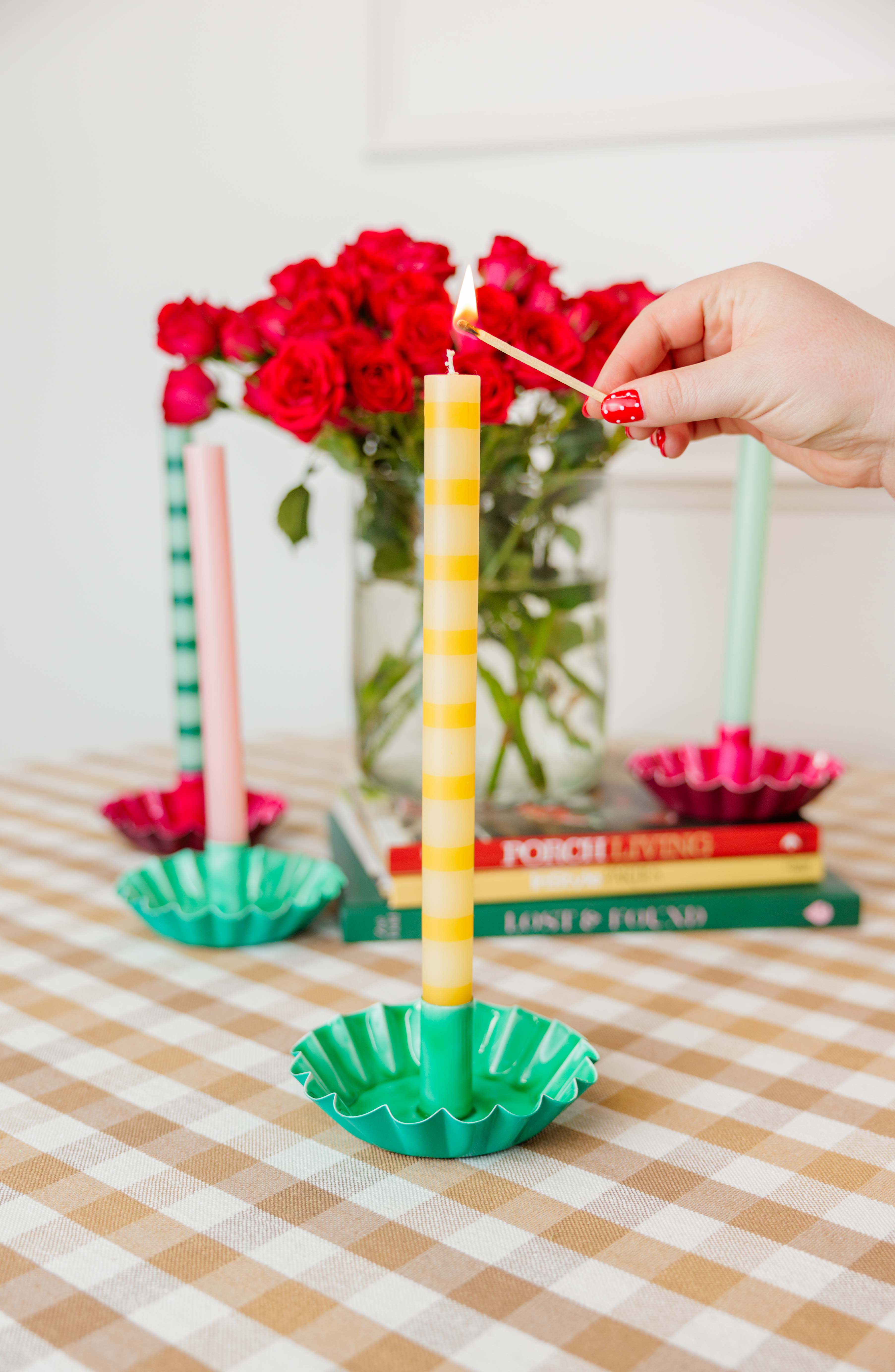 Stripe Dinner Candles