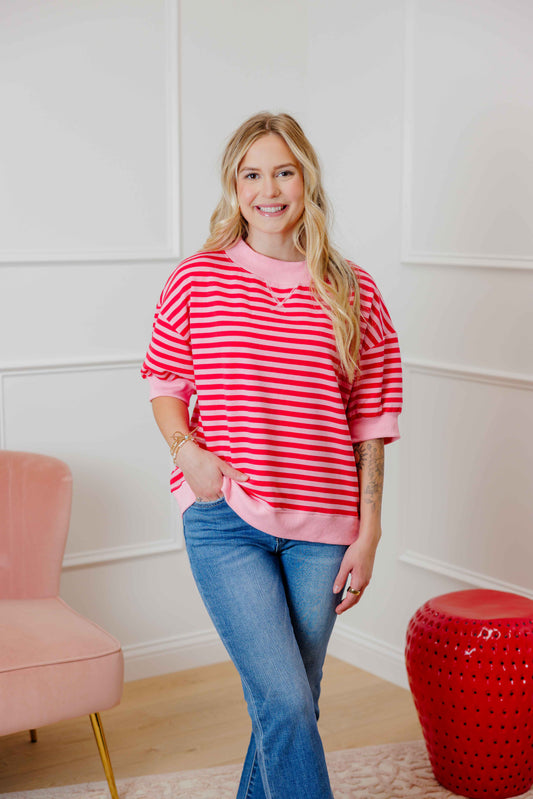 Red Striped Sweatshirt Top