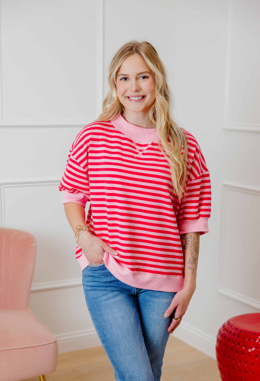 Red Striped Sweatshirt Top