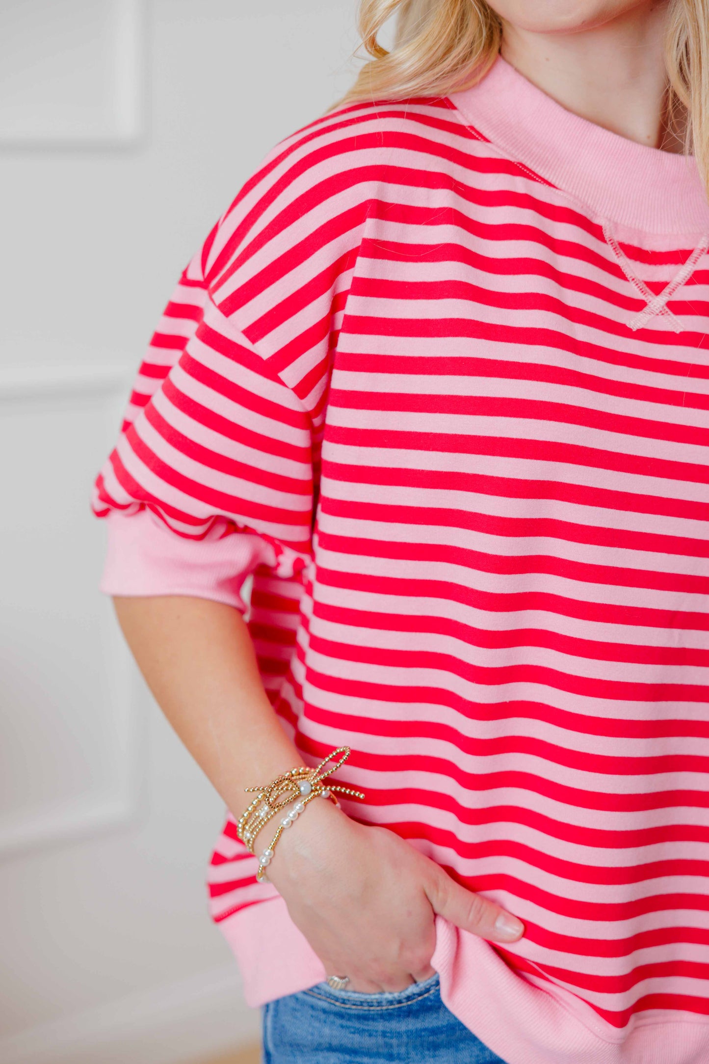 Red Striped Sweatshirt Top