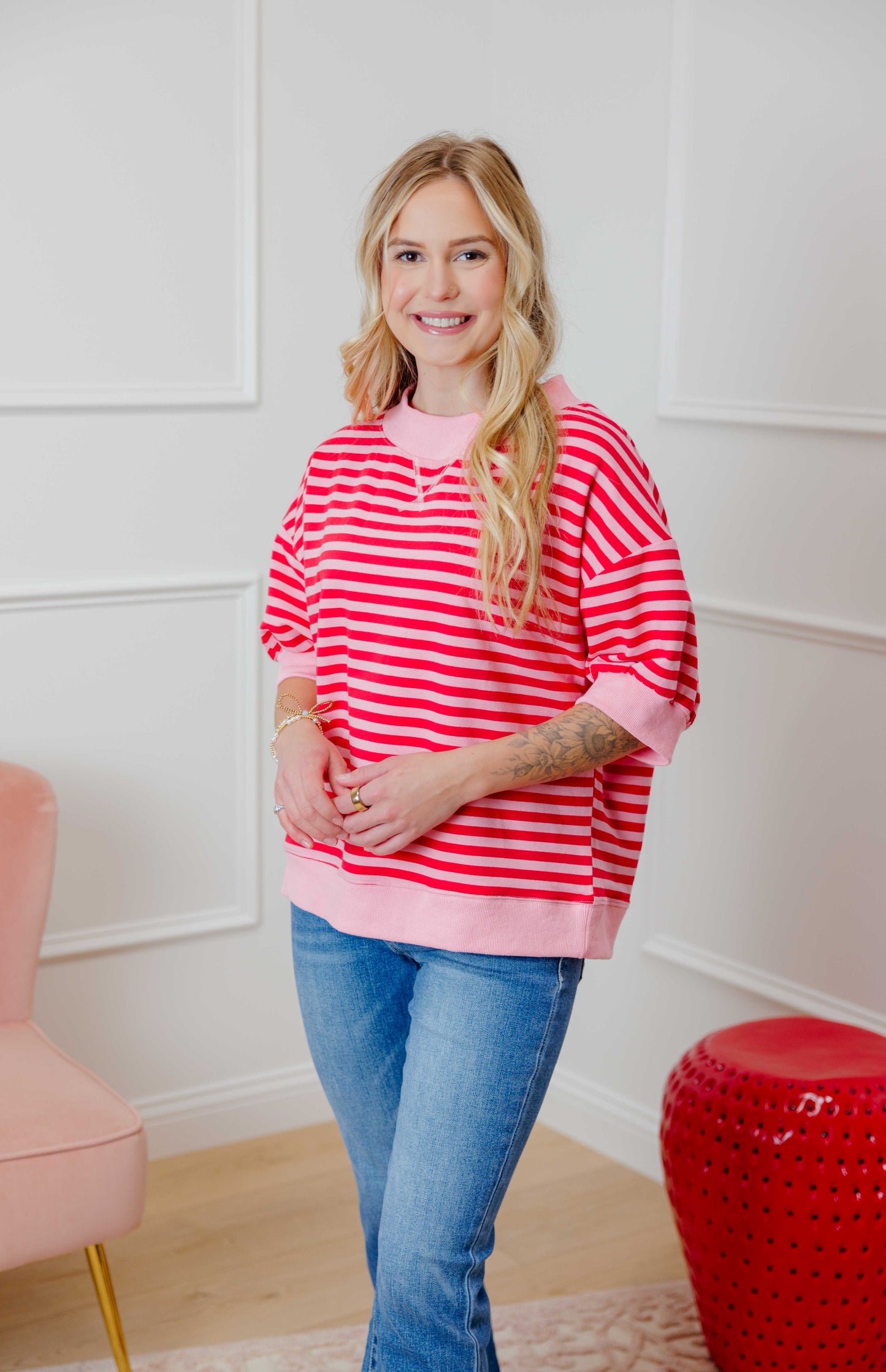 Red Striped Sweatshirt Top