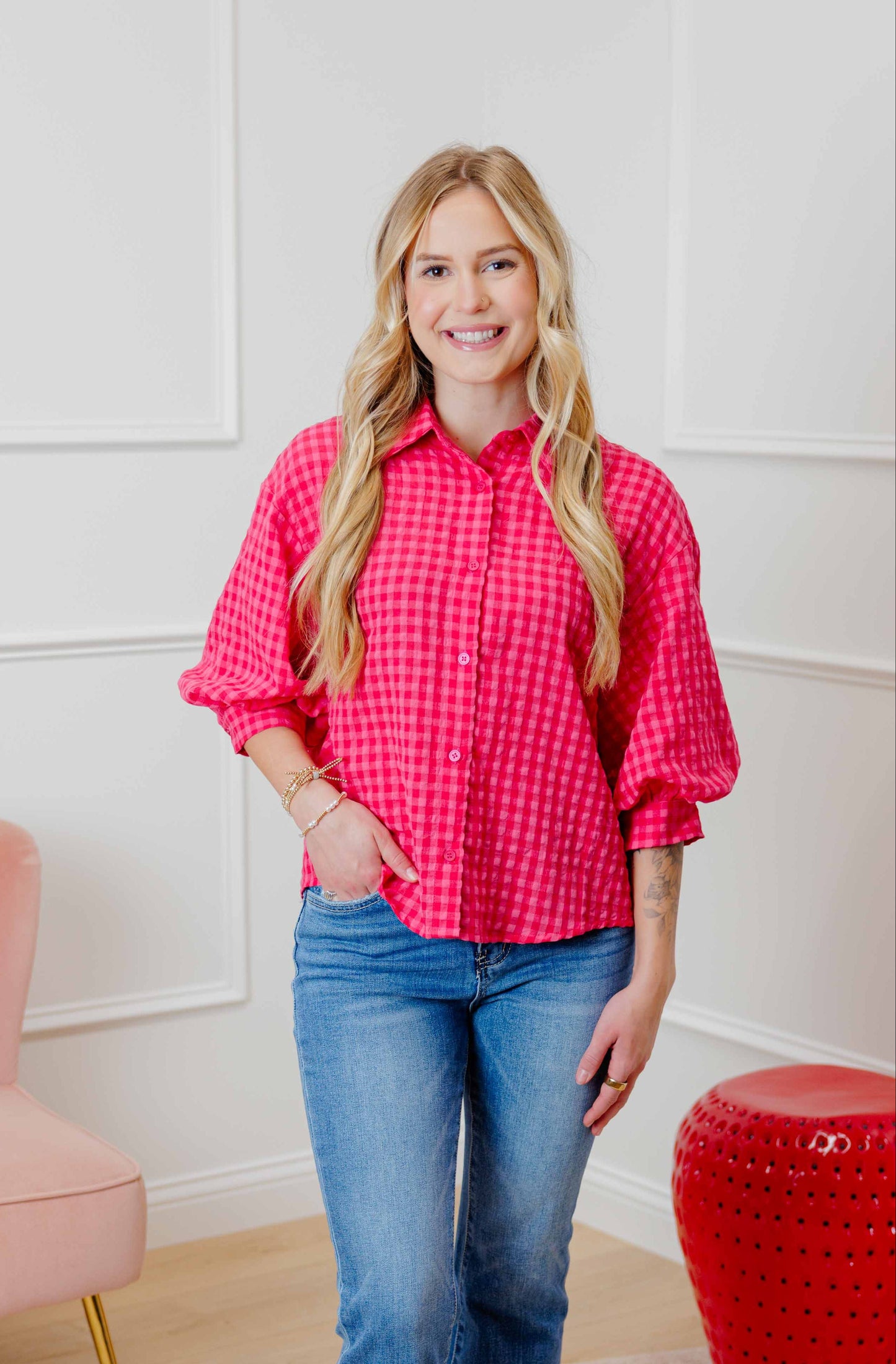 Red/Pink Gingham Bubble Shirt