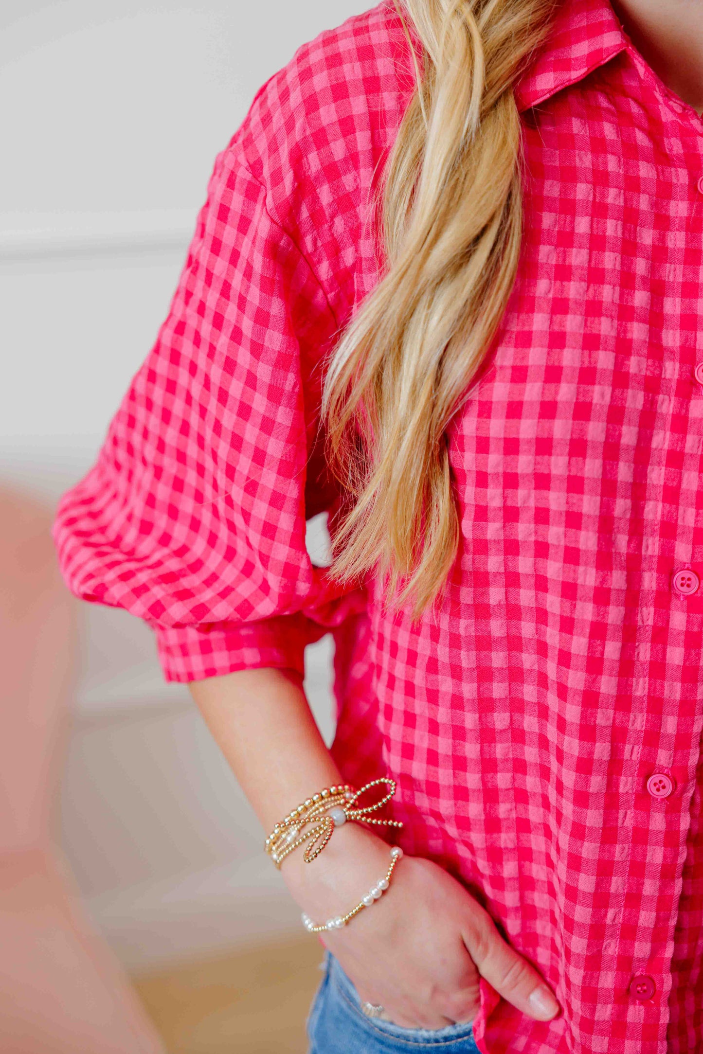Red/Pink Gingham Bubble Shirt