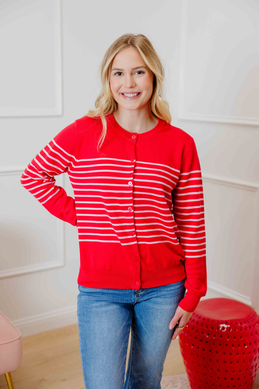 Red Striped Cardigan