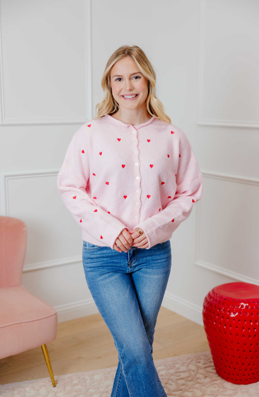 Pink Red Heart Sweater