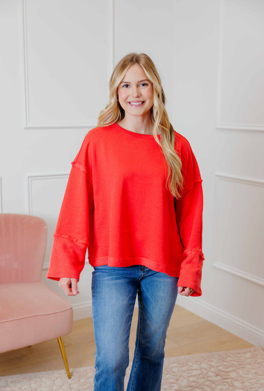 Red Open Back Sweatshirt