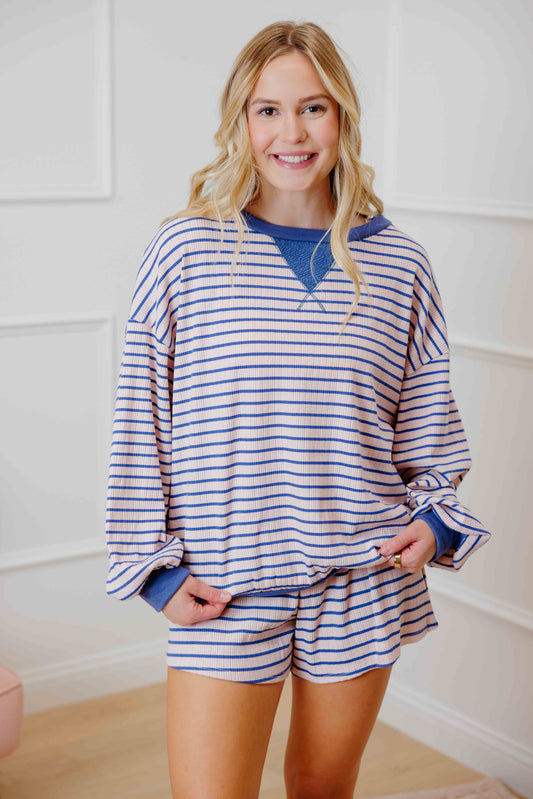 Pink Striped Ribbed Short Set