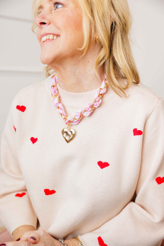 Pink Heart Scarf Necklace