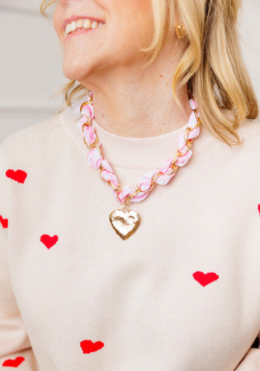 Pink Heart Scarf Necklace