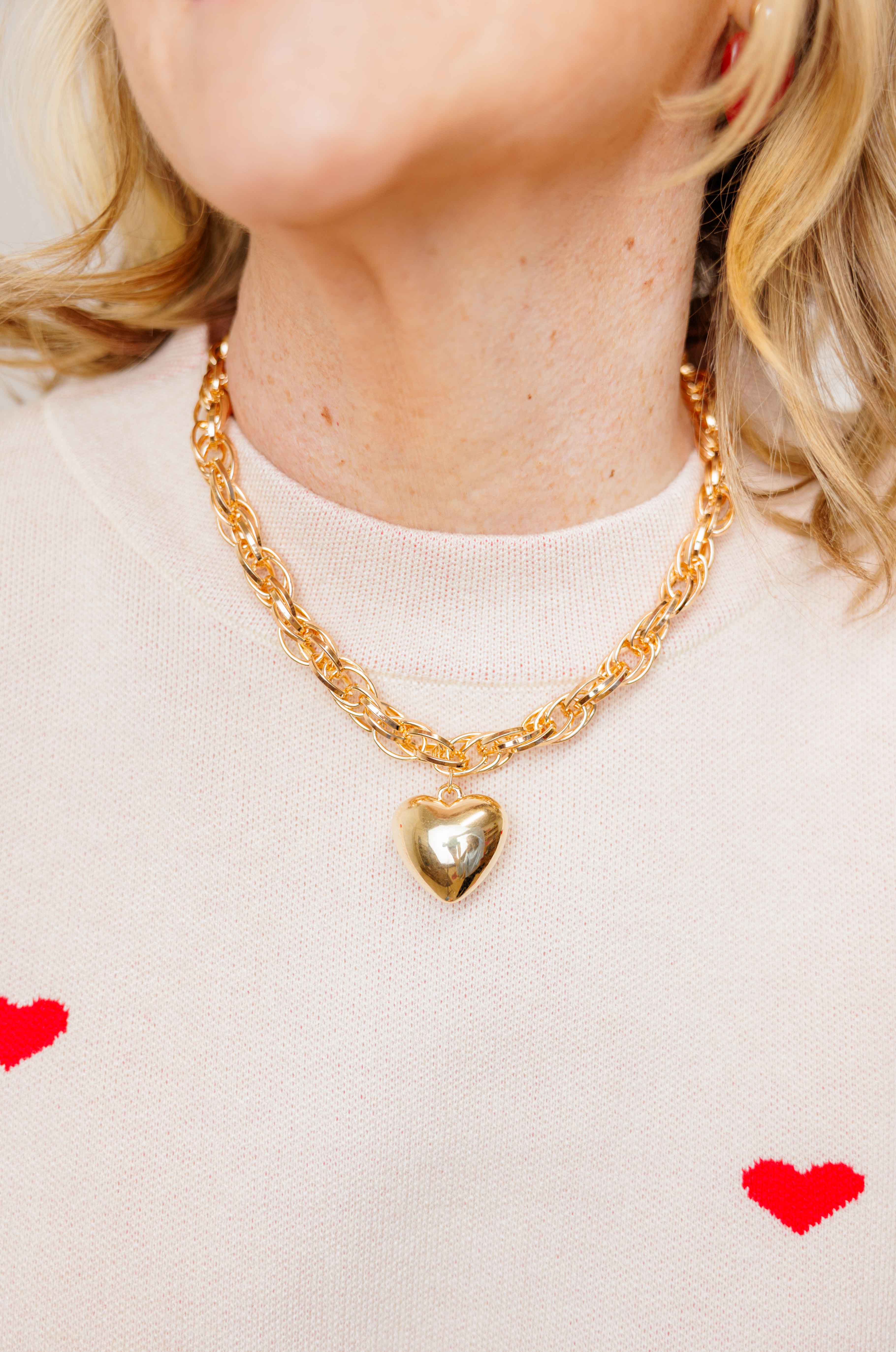 Puffy Heart Chain Necklace