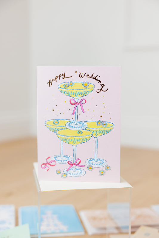 Champagne Tower Happy Wedding Card