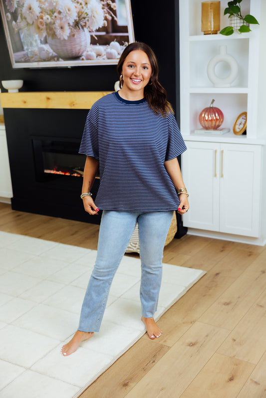 Navy Striped Oversized T-Shirt