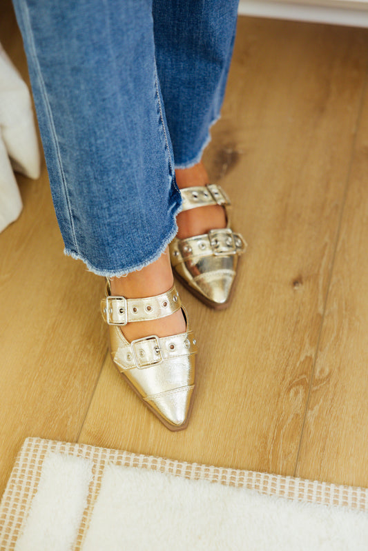 Gold Metallic Buckle Mule