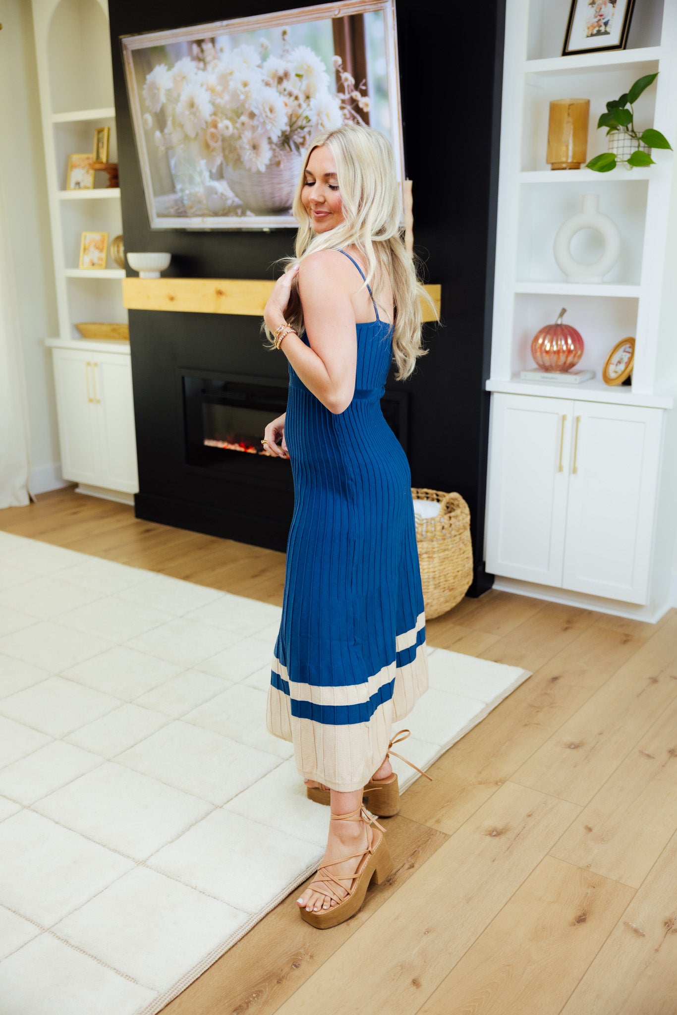 Beige Striped Knit Tank Dress