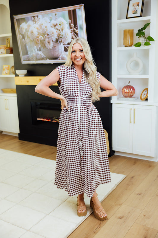 Gingham Smocked Midi Dress