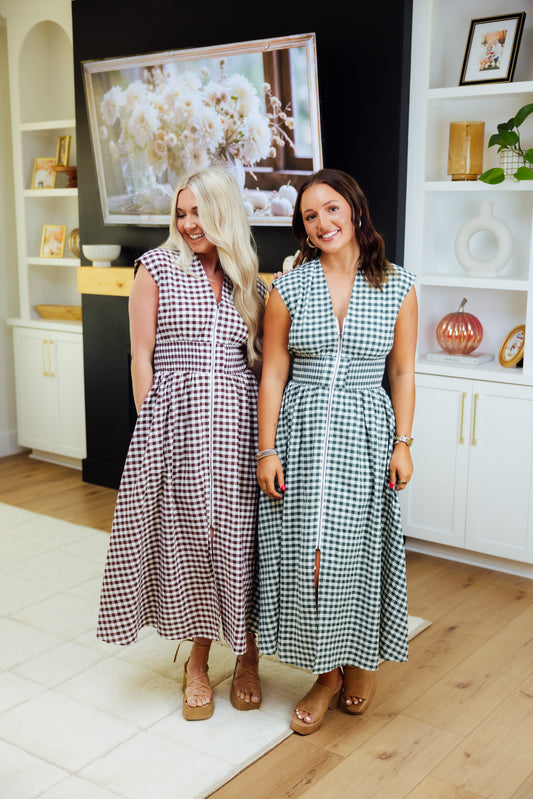 Gingham Smocked Midi Dress