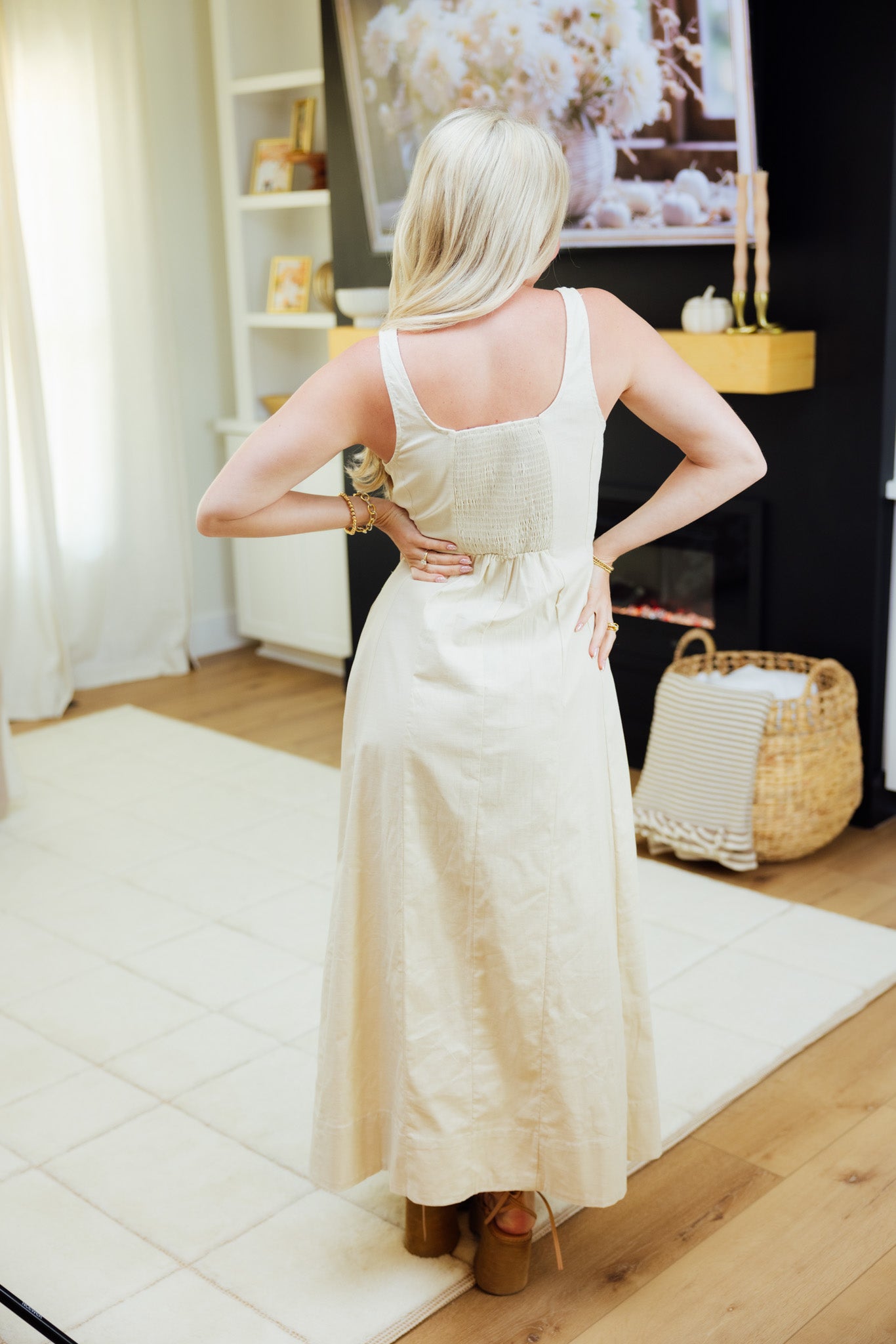 Ecru Linen Midi Dress