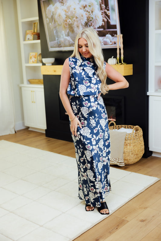 Navy Floral Maxi Skirt Set
