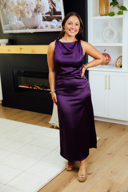 Plum Twisted Midi Dress
