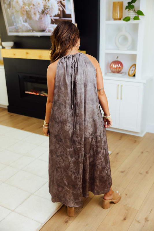 Brown Floral Tie Maxi Dress