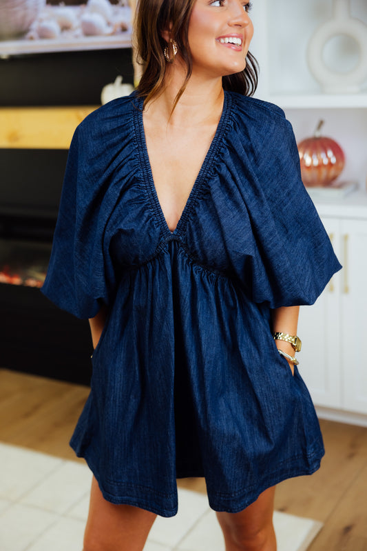 Denim Puff Mini Dress