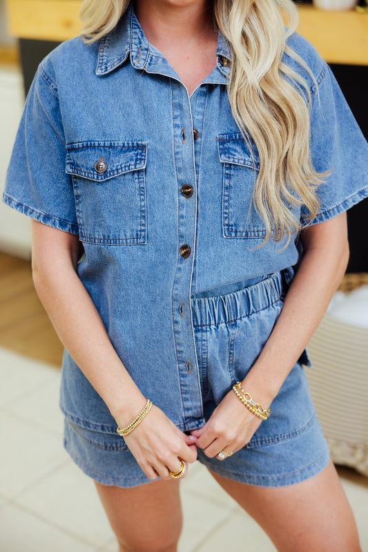 Denim Button Down Short Set
