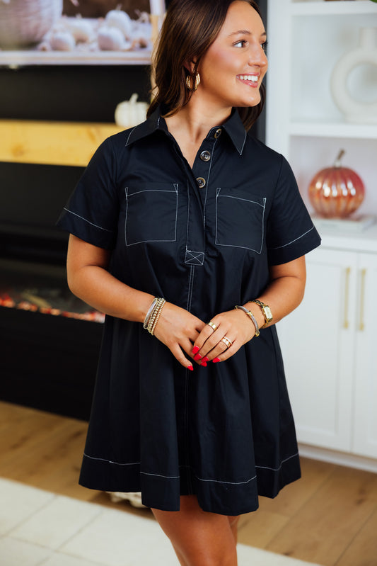 Black Stitching Mini Dress