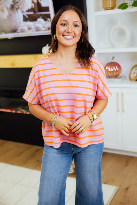 Pink Striped Knit Top