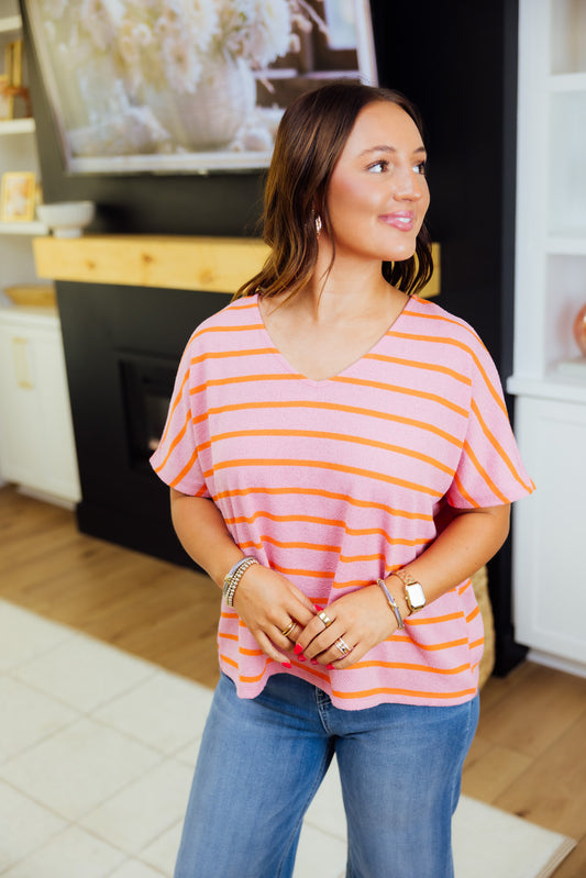 Pink Striped Knit Top