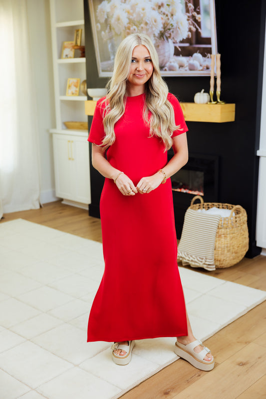 Red Soft Span Midi Dress