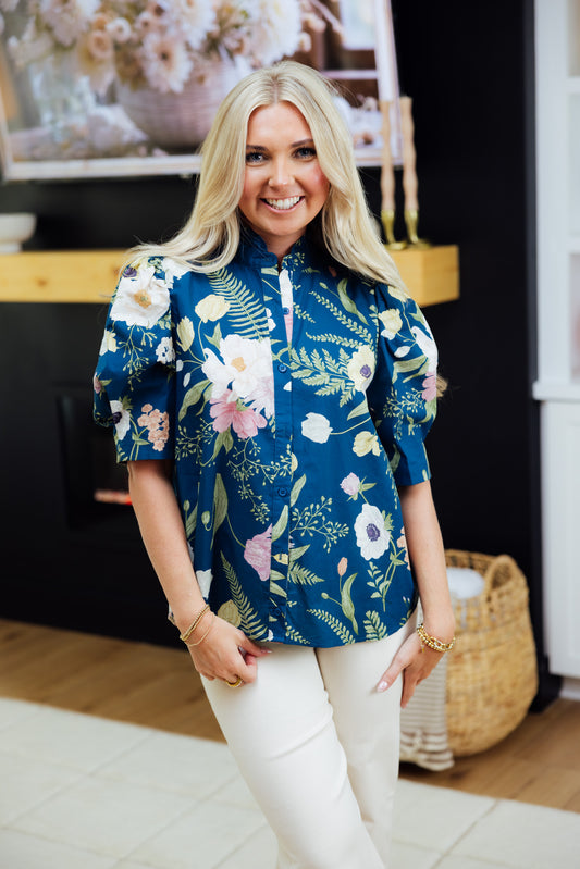 Teal Floral Blouse
