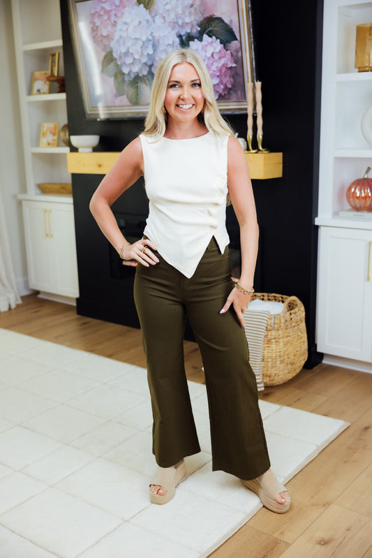 Cream Asymmetric Button Top